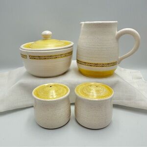 Franciscan Earthenware Hacienda Gold Cream Sugar Salt Pepper Shakers no stoppers